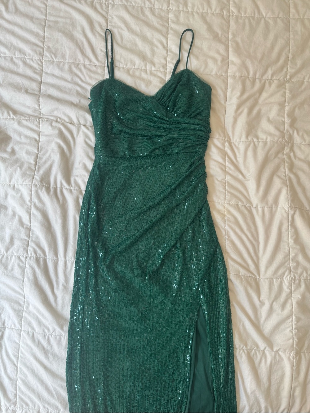 Emerald Green Sequin Spaghetti-Strap Dress